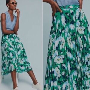 Anthropologie Maeve Roseanna Striped-Pleated Midi Floral Skirt